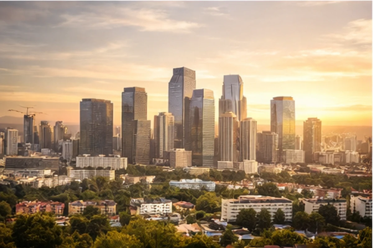 Panorámica urbana moderna en Ciudad de México al atardecer.